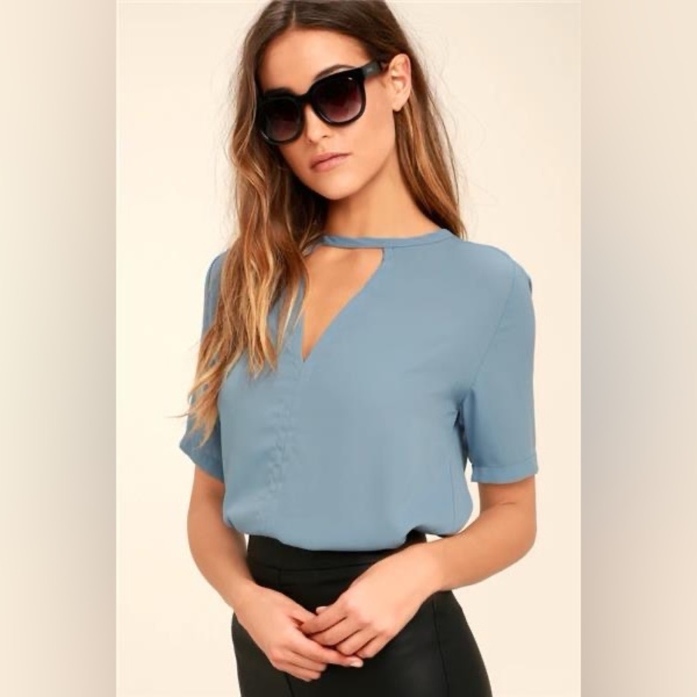 Lulus Simply Sophisticated Dusty Blue Cutout Top